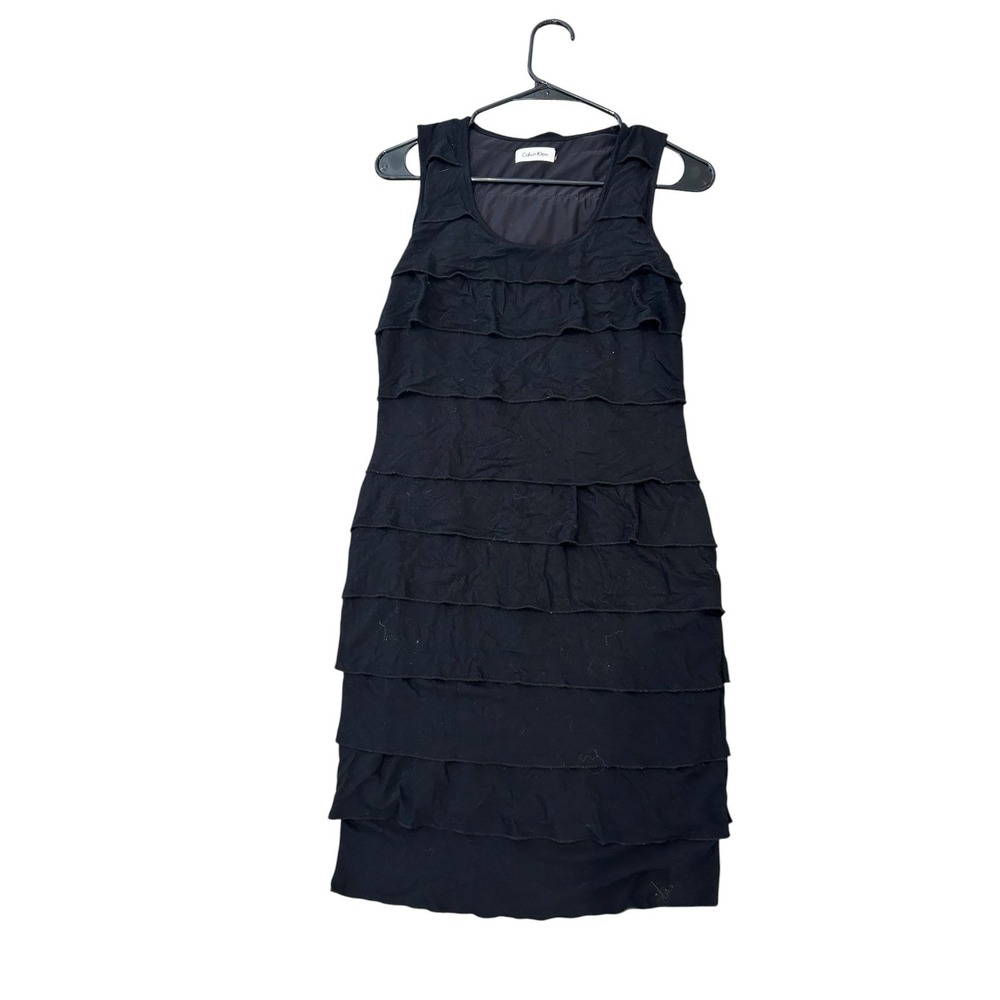 Calvin Klein Womens Black Tiered Ruffle Mini Dress Sleeveless Cocktail Small